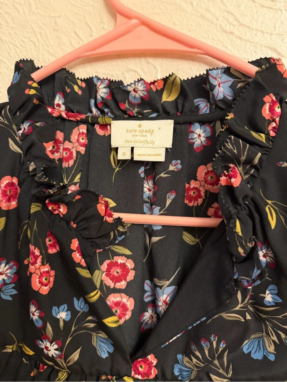Kate Spade Floral Ruffle Wild Ones Meadow Yoke Top Sleeveless Blouse Tank Top